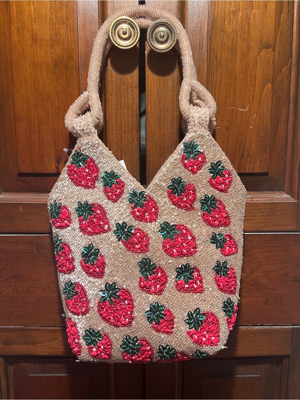 Handcrafted in India Beaded Strawberry Design Bag - Picture 2 of 7